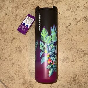 Starbucks Black and Purple Tumbler with Leaf Motif and Sign Language